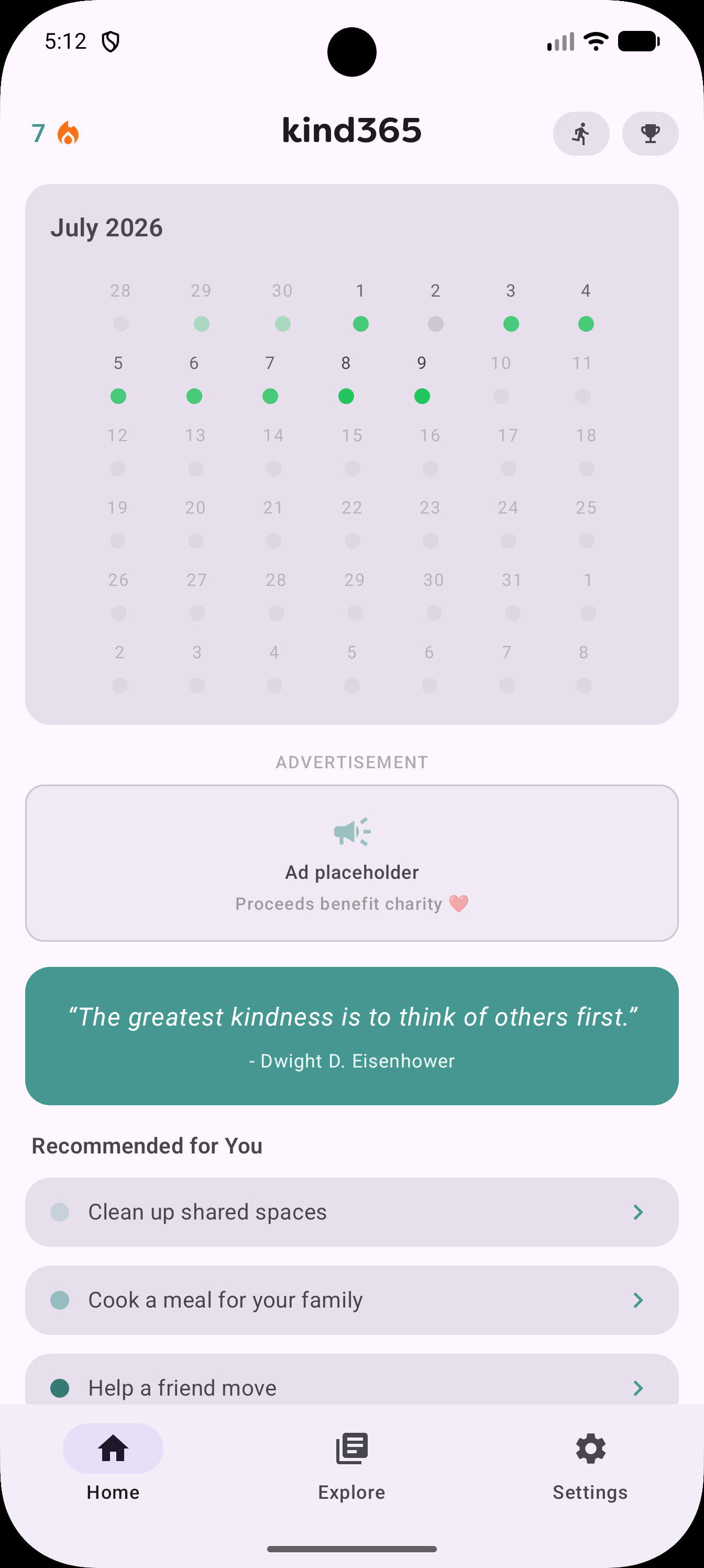 kind365 home screen on Android