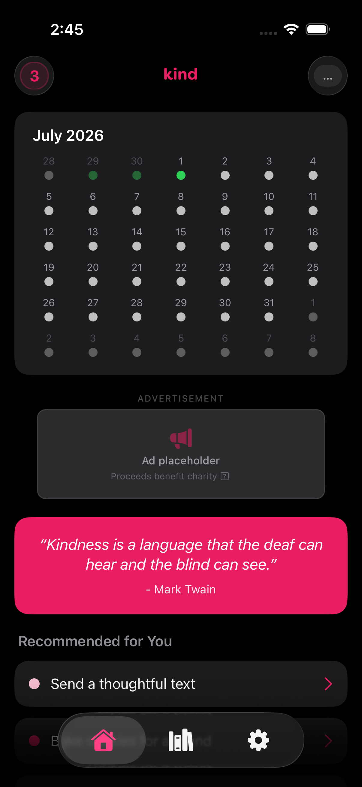 kind365 home screen dark mode