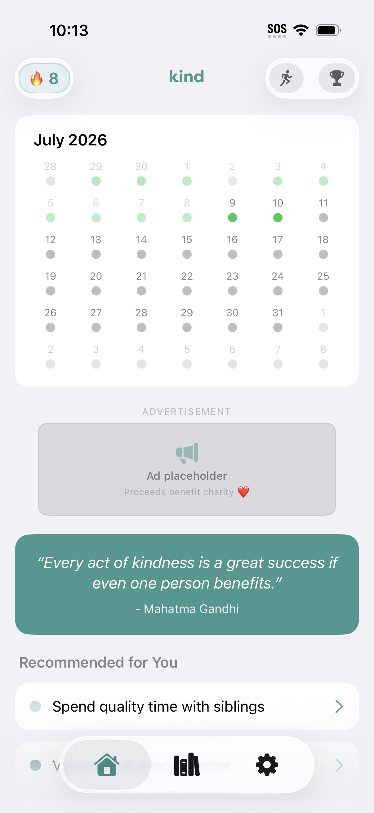 kind365 iOS app home screen showing today's act of kindness