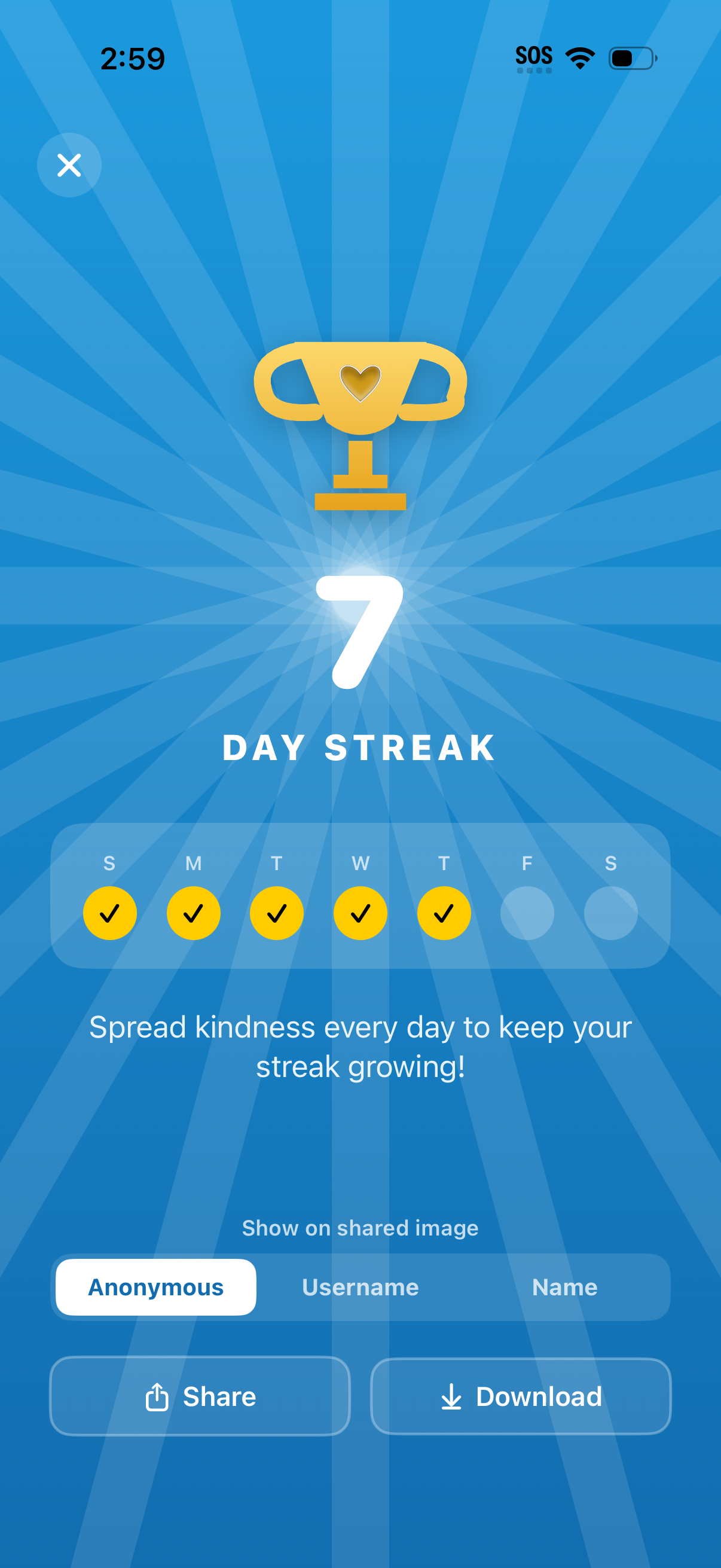 kind365 streak celebration after completing a daily act